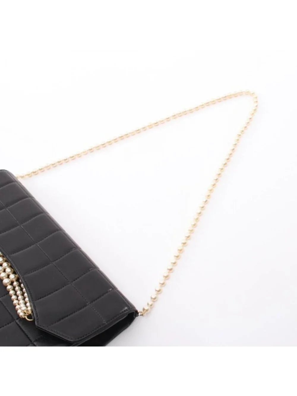 Chanel Shoulder Bag Choco Bar Pearl Chain Black Lambskin